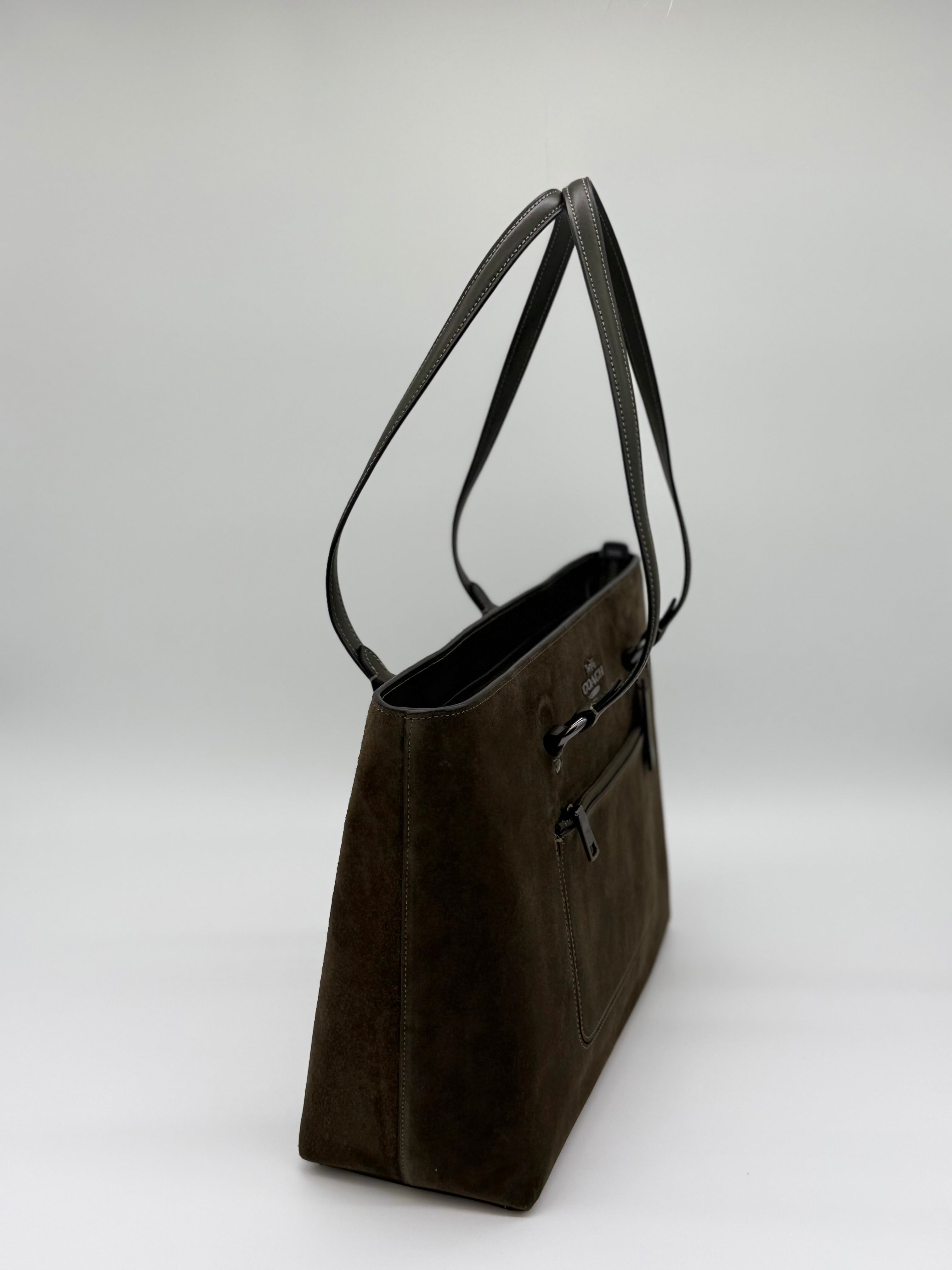 Coach Suede Station Tote Bag Army Green