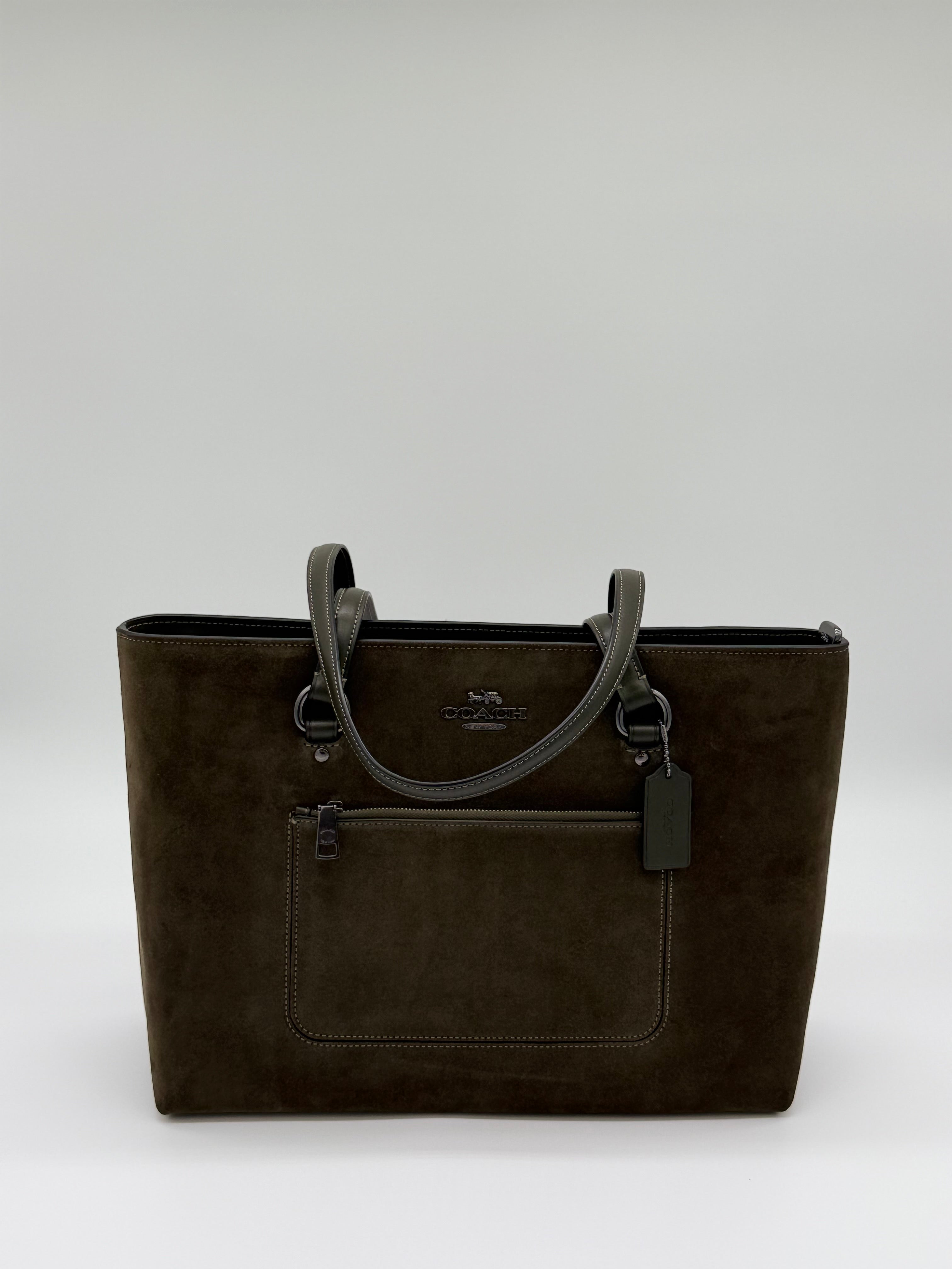 Coach Suede Station Tote Bag Army Green