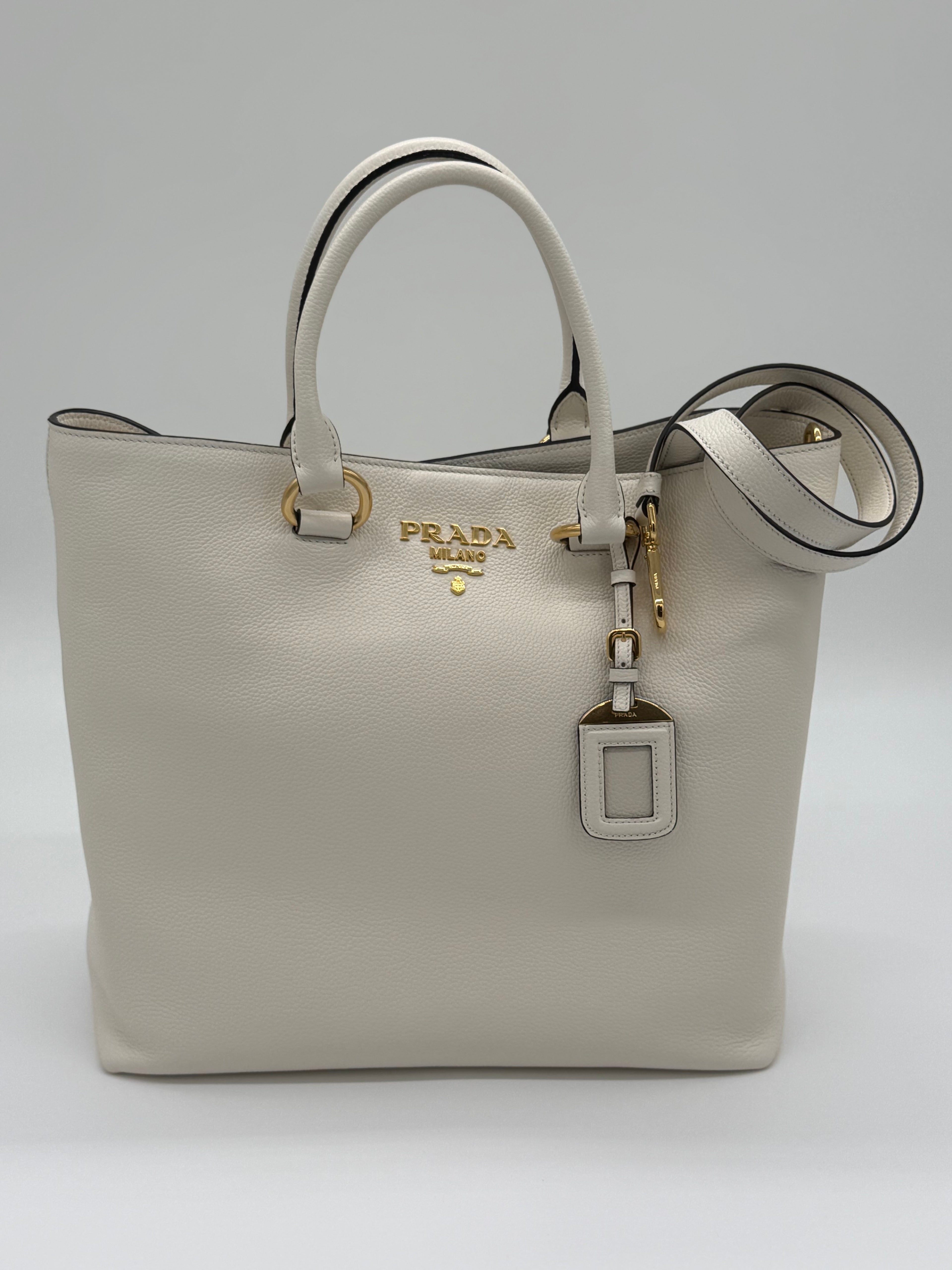 Prada Pelle Vitello Phenix Bianco Tote Bag 1BG865