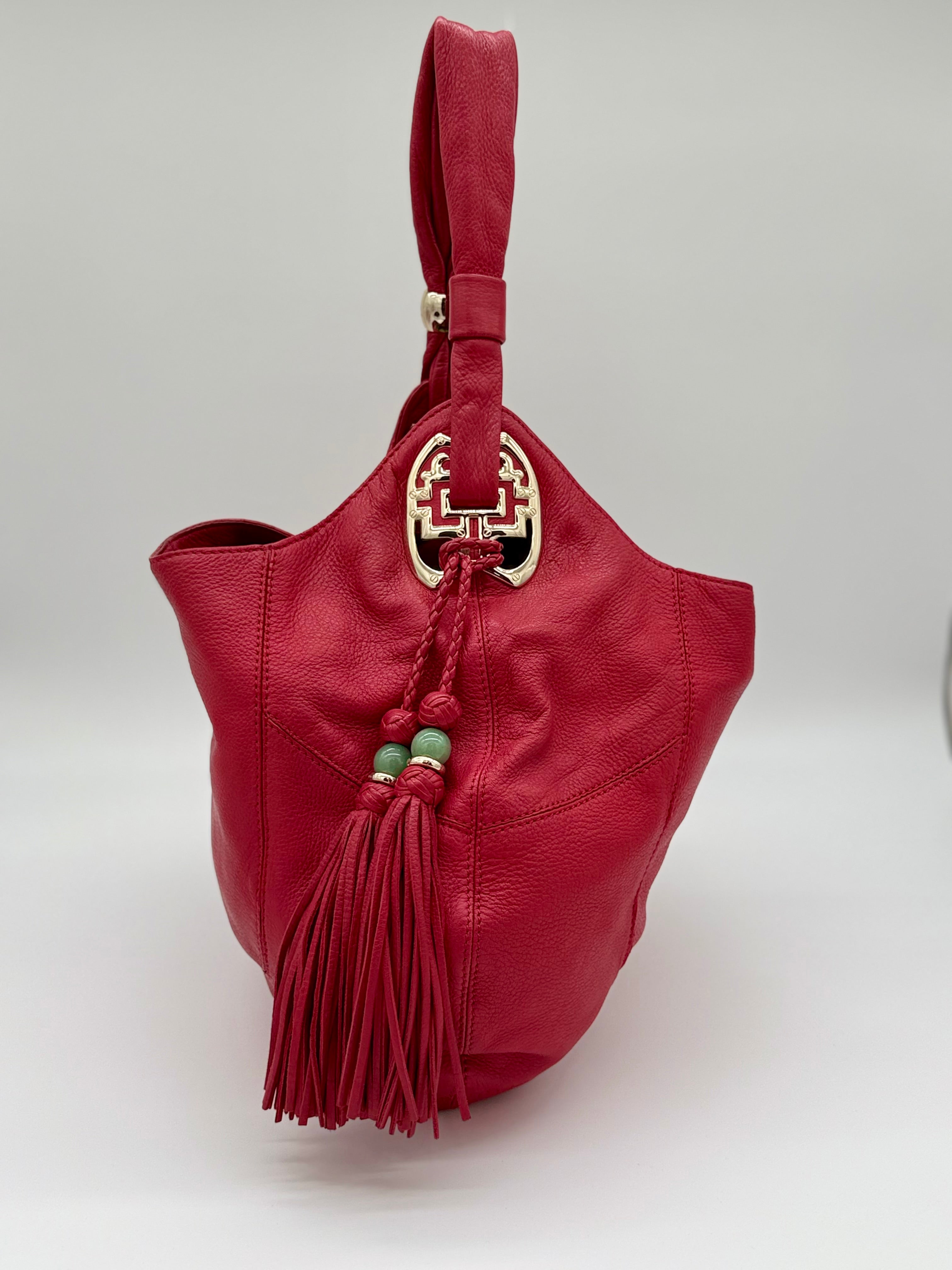 Shanghai Tang Tasche: rote Nappaledertasche, Mongolian Hobo Collection