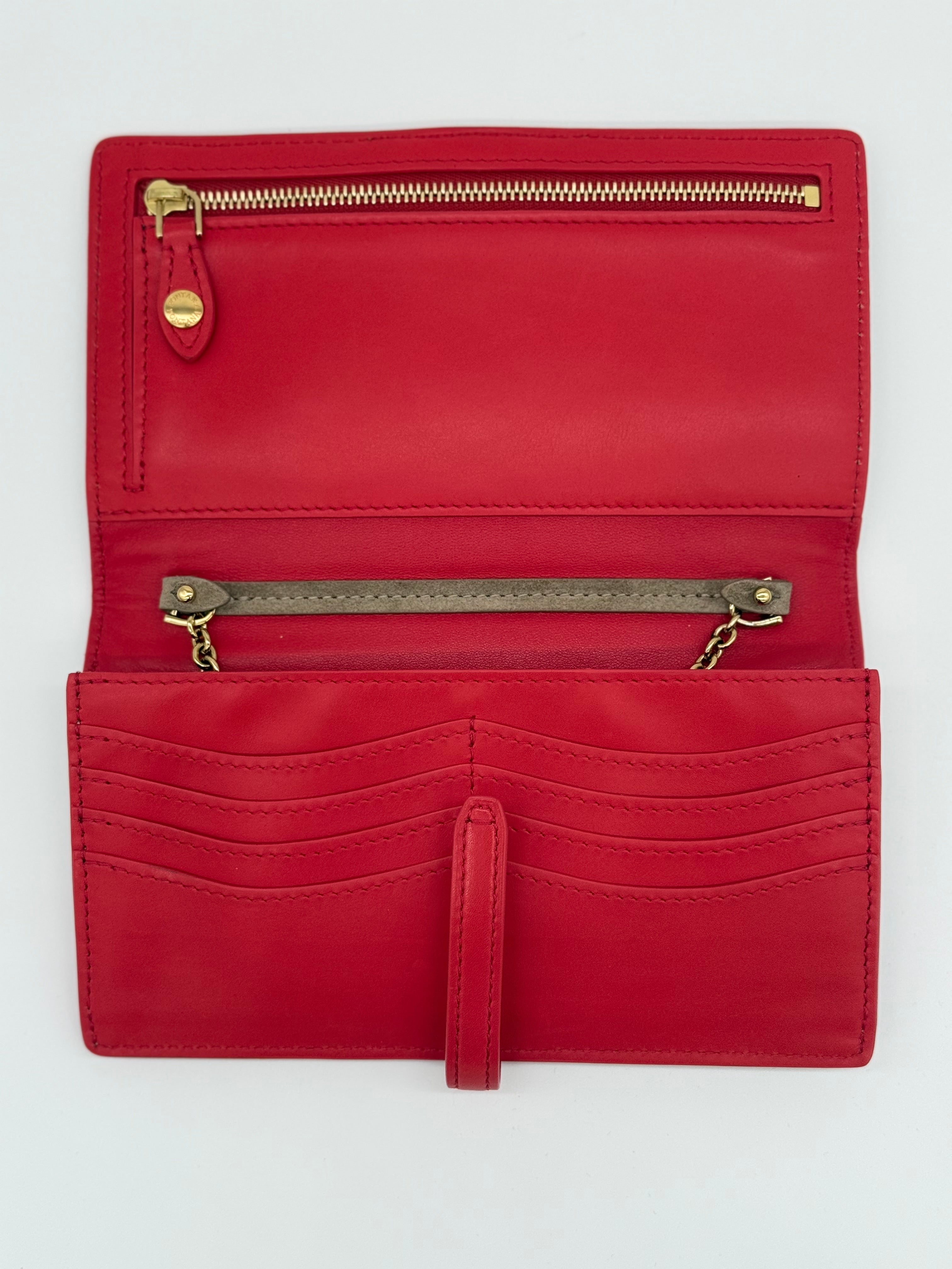 Innenansicht Fontana Milano 1915 Clutch – rotes Glattleder mit 8 Kartenfächern und Münzfach