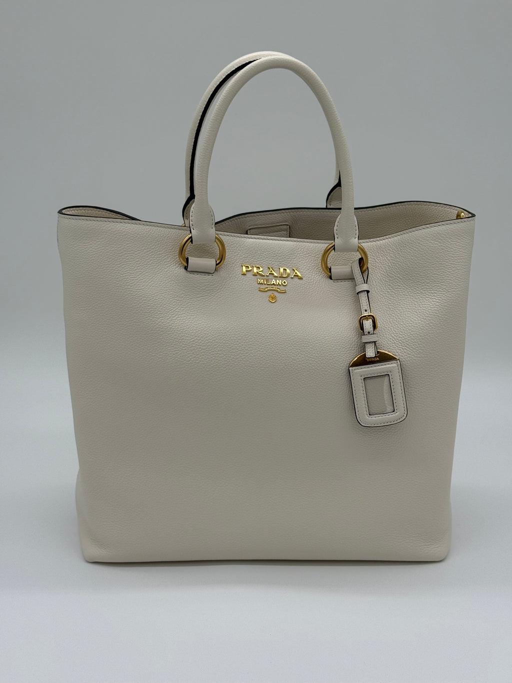 Prada Vitello Phenix Bianco Tote Bag 1BG865 – Vorderansicht